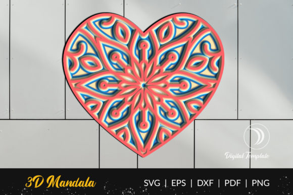 3D Heart Mandala SVG File for Shadow Boxes & Editorial Design