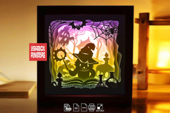 Cat Halloween Paper Light Box SVG 239: A 3D SVG Shadow Box for Seasonal Branding