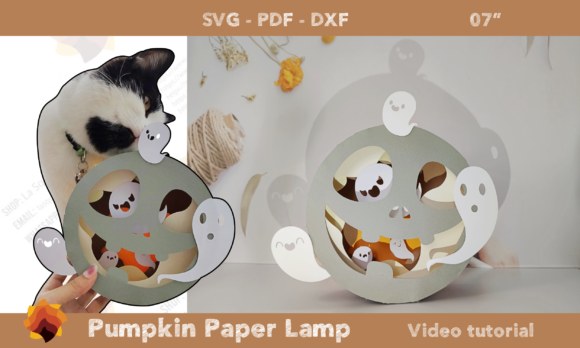 Halloween Pumpkin Paper Lamp Template: 3D SVG for Festive Branding & Shadow Box Appeal
